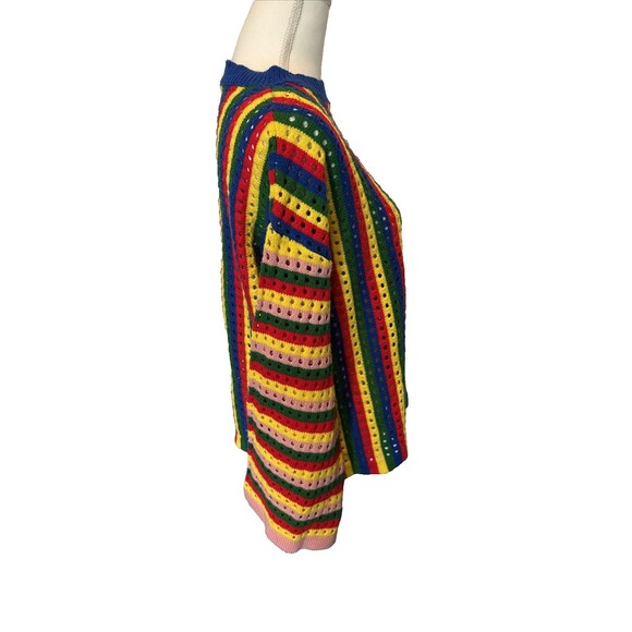 Rainbow Striped Sweater Women’s Medium Crewneck Circle Perf Groovy Retro - Picture 4 of 9